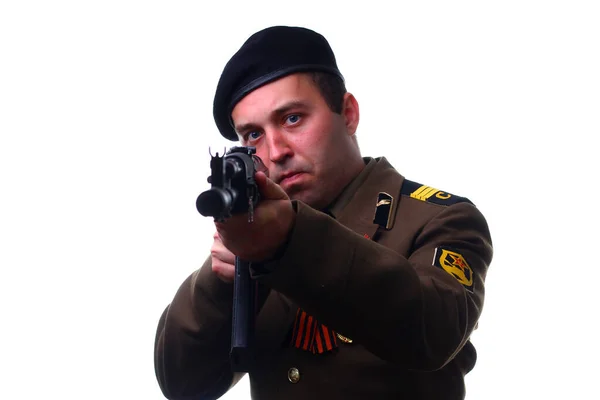 Soldat Sovjetunionen Vit Bakgrund — Stockfoto