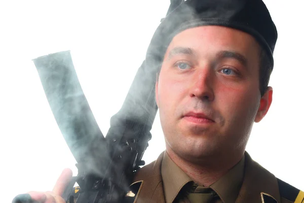 Soldat Rauch Auf Weißem Hintergrund — Stockfoto