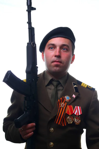 Soldat Der Udssr Auf Weißem Hintergrund — Stockfoto
