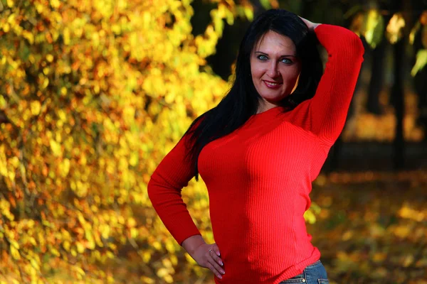 Bella Donna Bruna Nel Parco Autunnale Nel Periodo Più Sorprendente — Foto Stock