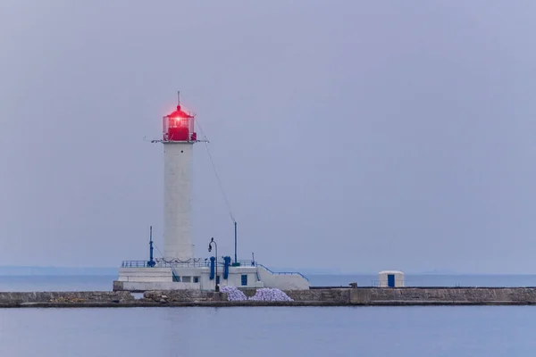 Fyren Havet Efter Solnedgången Bakgrund — Stockfoto