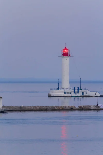 Fyren Kvällen Havet Bakgrund — Stockfoto