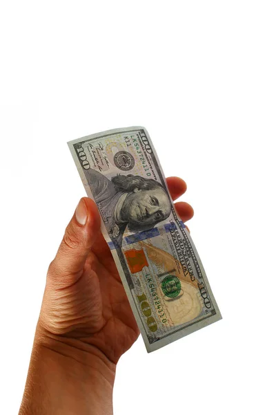 100 Dollars Hand White Background — Stock Photo, Image