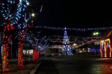 4 Ocak 2018, Balti, Moldova, gece kenti. Yeni yıl ve Noel tatilleri boyunca çelenk ve ışıklarla süslenmiş.