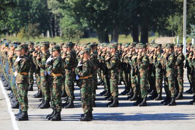 Balti (Beltsy), Moldova 21 Eylül 2018 Orduda Açık Gün. Geleneksel olarak, bugün bir geçit töreni ve acemilerin yeminidir.