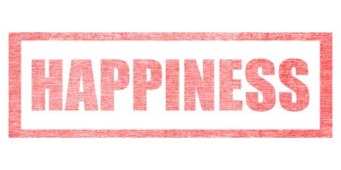 Beyaz arka planda kırmızı damga, izole edilmiş. Mektup veya metin: Mutluluk