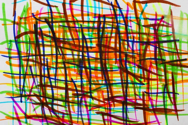 Chaotic Strokes Multi Colored Felt Tip Pens Paper Surface Background — Stock Photo, Image