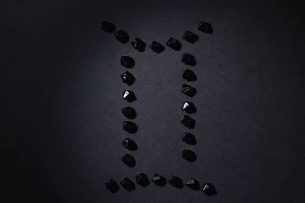 Symbol Zodiac Sign Gemini Made Black Stones Black Background Low — Stock Photo, Image