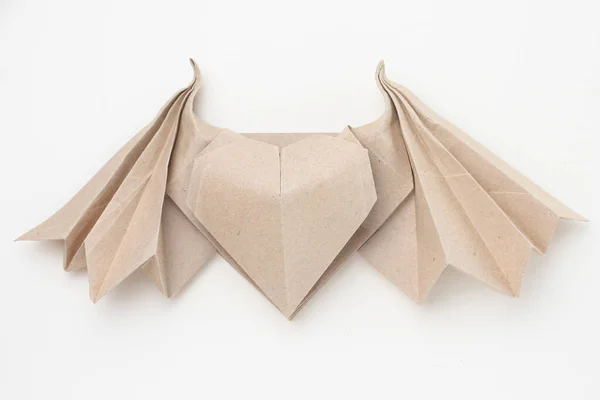 Origami Papier Herz Attrappe Selektiver Fokus Heller Hintergrund — Stockfoto