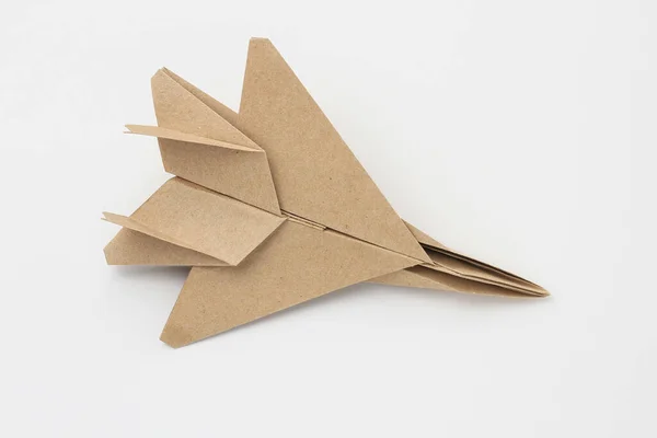 Papierowa Makieta Samolotu Origami Wybiórcze Skupienie Lekkie Tło — Zdjęcie stockowe