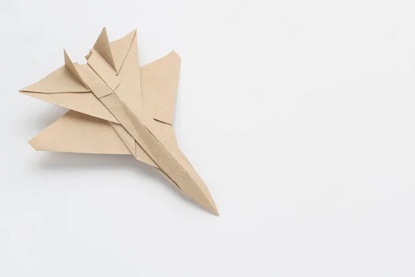 Papierowa Makieta Samolotu Origami Wybiórcze Skupienie Lekkie Tło — Zdjęcie stockowe