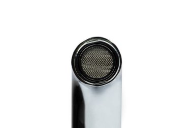 Water tap strainer close-up on a white background .Aerator for saving and purifying water. clipart