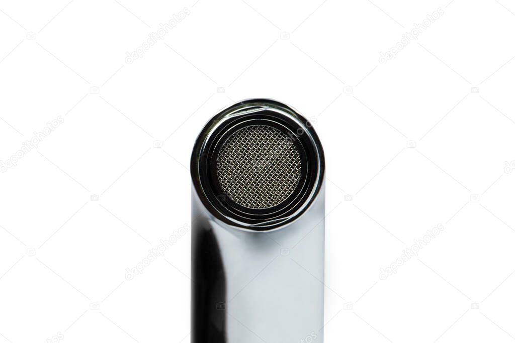 Water tap strainer close-up on a white background .Aerator for saving and purifying water.