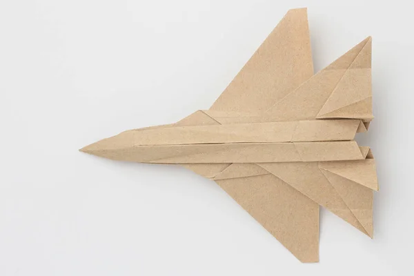 Papierowa Makieta Samolotu Origami Wybiórcze Skupienie Lekkie Tło — Zdjęcie stockowe