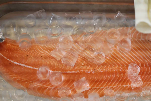 氷の中の赤い魚のフィレット 健康的な食事を調理します 選択的フォーカス — ストック写真