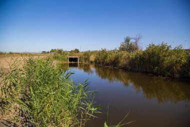 Şehrin kenar mahallelerinde yağmur suyu için drenaj kanalı. Arkaplan