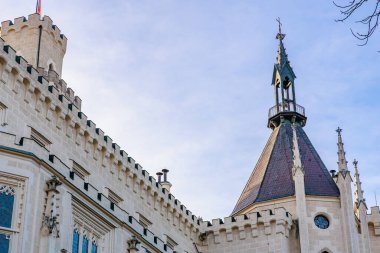 Kulesi olan görkemli tarihi şatonun Gotik canlandırma mimarisi.