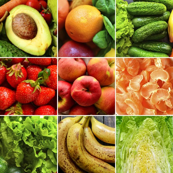 Collage Vegetables Fruits Close Top View — Stock Photo, Image