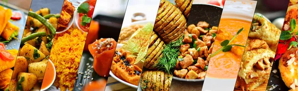 Collage Varios Alimentos Una Selección Alimentos Amarillo Naranja Delicioso — Foto de Stock