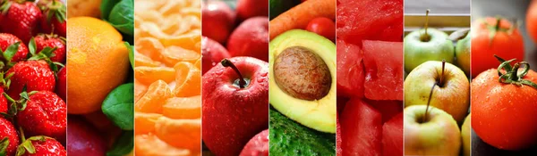 Collage Vari Alimenti Ortaggi Frutta Vitamine Fresche Pomodori Mele Fragole — Foto Stock