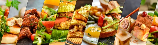 Collage Alimentos Cocinados Variados Surtido Menú Para Café —  Fotos de Stock