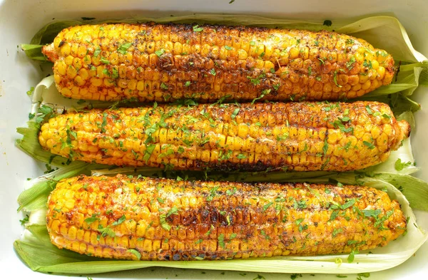 Печёная Кукуруза Пряная Кукуруза Выпечке Здоровое Веганское Питание — стоковое фото