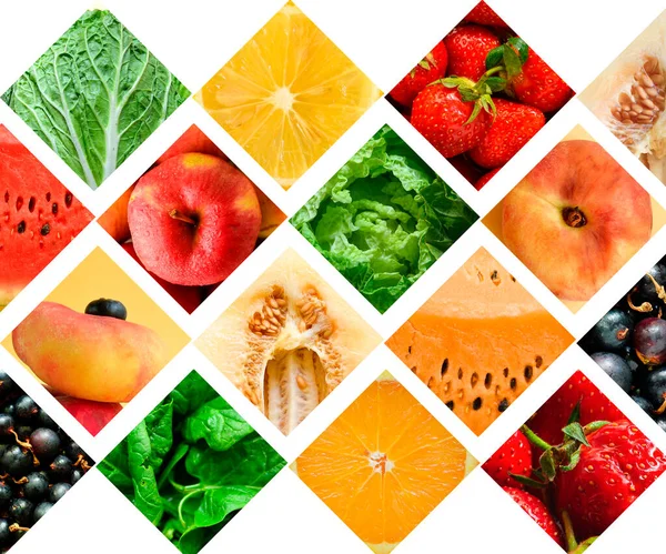 Food Collage Fruits Vegetables Healthy Vegetarian Food Free Space Text — Stock Photo, Image