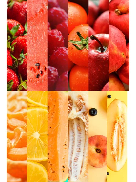 Food Collage Fruits Vegetables Healthy Vegetarian Food Free Space Text — Stock Photo, Image