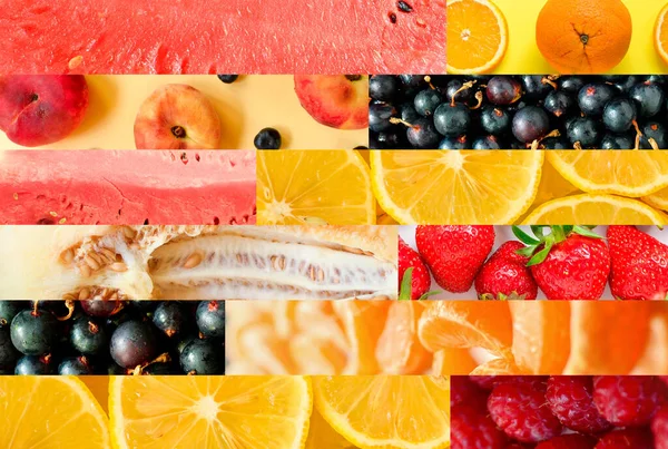 Food Collage Fruits Vegetables Healthy Vegetarian Food Free Space Text — Stock Photo, Image