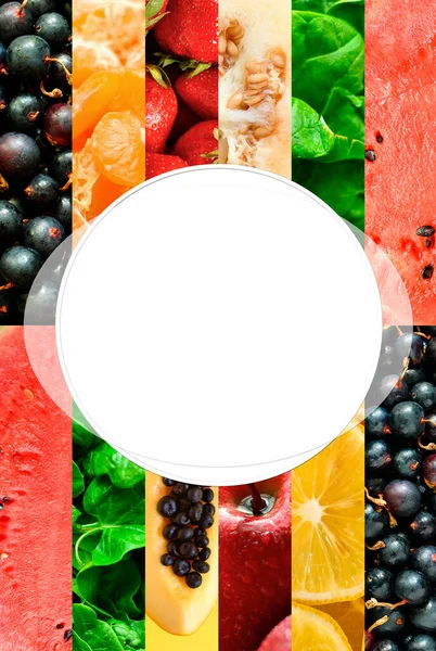 Продовольственный Коллаж Фрукты Овощи Здоровую Вегетарианскую Еду Свободное Место Текста — стоковое фото