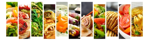Various Tasty Food Close Food Collage Assortment Menu Free Space — Stock Photo, Image