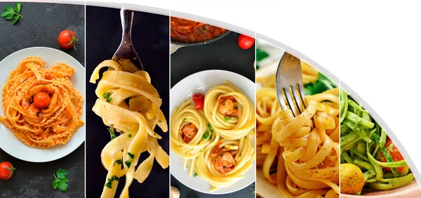 Collage Varios Alimentos Con Espacio Para Copias Variedad Platos Pasta — Foto de Stock