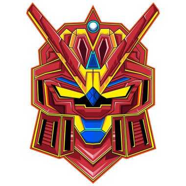 Kırmızı robot baş maskotu logosu tasarımı