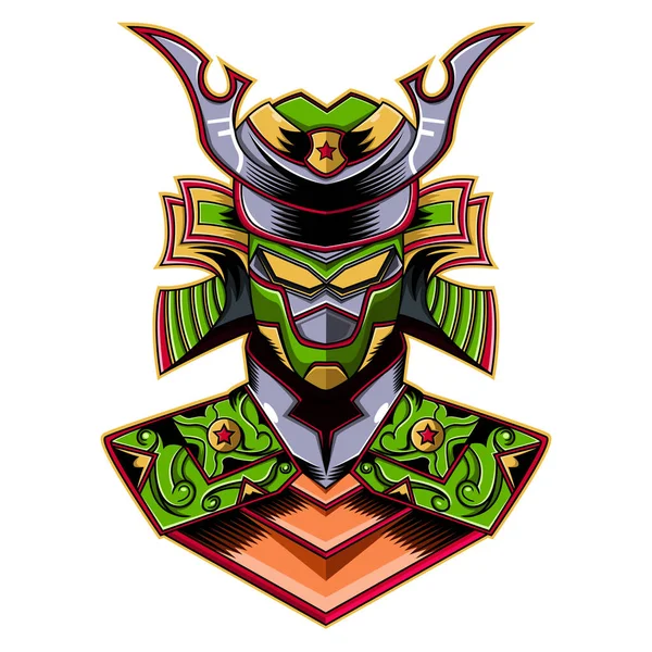 Diseño Del Logotipo Mascota Del Robot Samurai Verde — Vector de stock