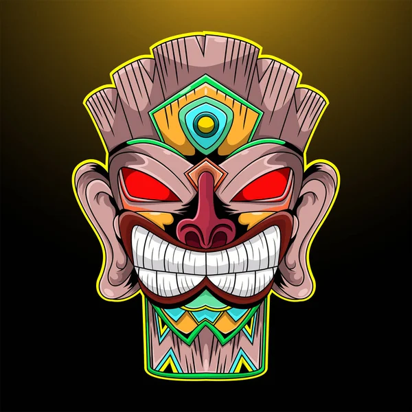 Tiki Maske Esport Maskottchen Logo — Stockvektor