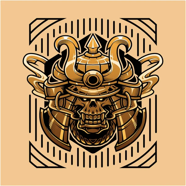 Samurai Cráneo Cabeza Mascota Logo — Vector de stock