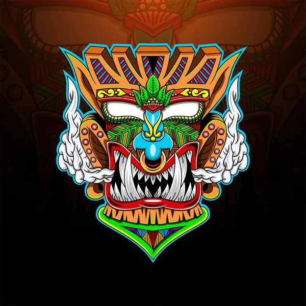 Máscara Tiki Esport Mascota Logo — Vector de stock