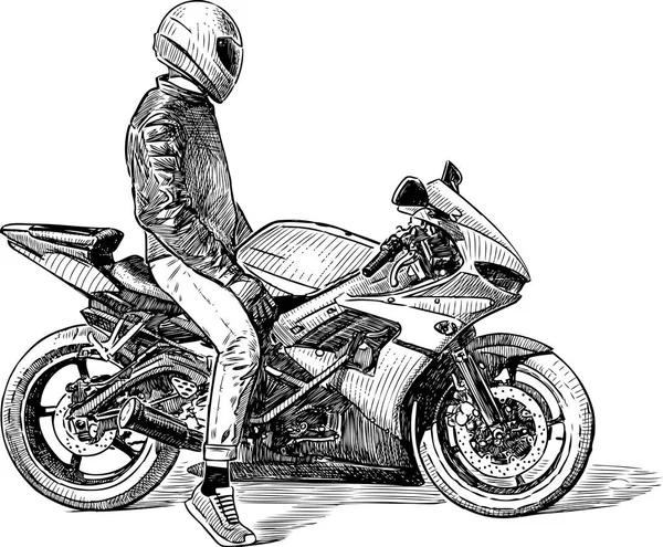 Schets Van Een Persoon Een Motorfiets — Stockvector