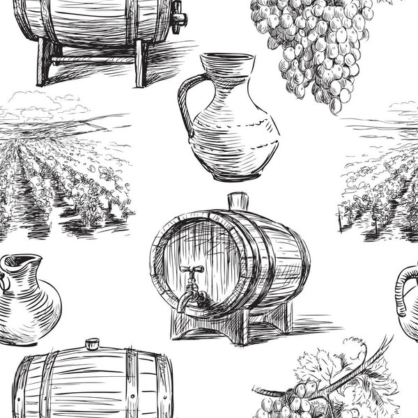 Seamless background of the theme of wine making