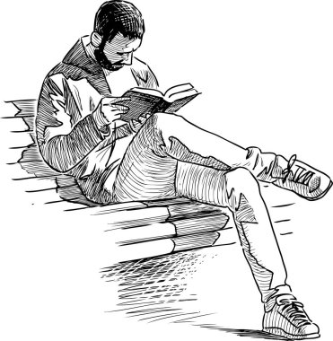 Bir şehirli bir şehir parkı bir kitap okur