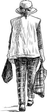 Bir mağazadan mı şapkalı yaşlı bir kadın taslağını