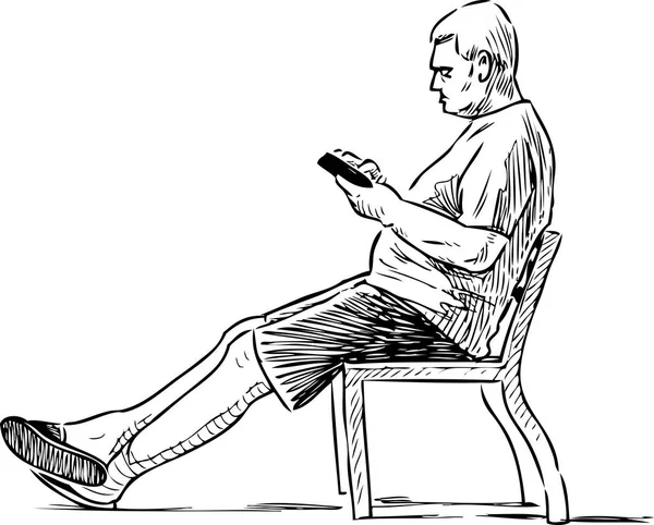 Elderly Man Reads Book Park Bench — Stock Vector