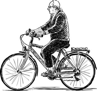 Sketch of an elderly man riding a bike clipart