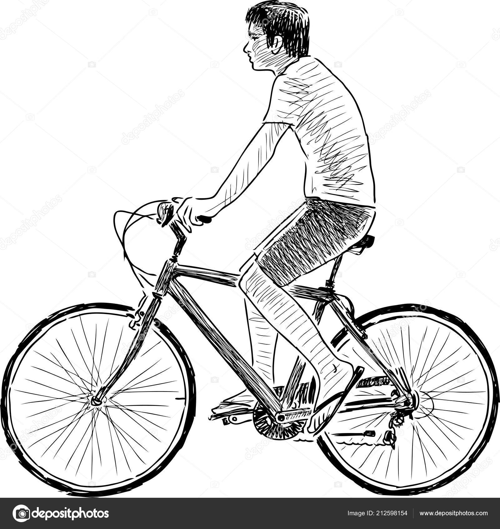 Esboço Preto De Um Homem Em Uma Bicicleta Ilustração do Vetor - Ilustração  de fundo, desenho: 106637764