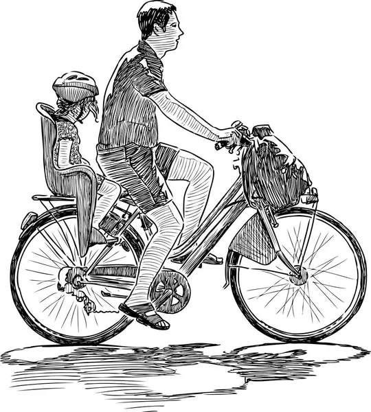 Jeune Père Avec Fille Vélo — Image vectorielle