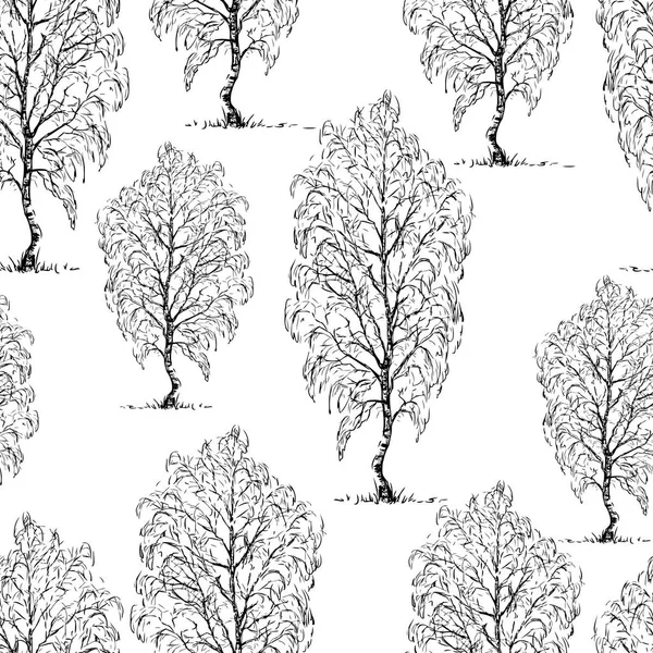 白桦树素描的无缝背景 — 图库矢量图片