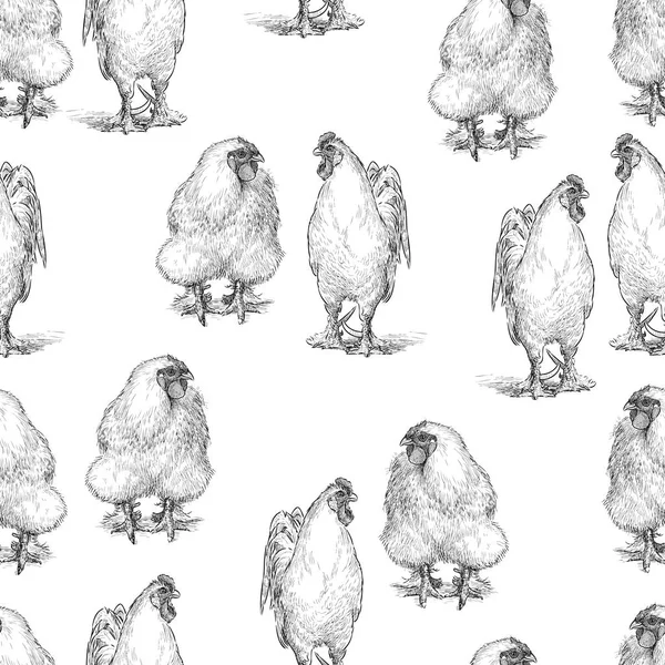 公鸡和母鸡素描的无缝背景 — 图库矢量图片