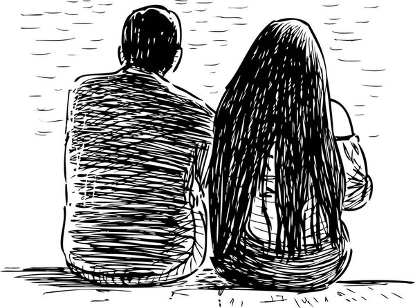 A pair of young citizens sitting on the river embankment