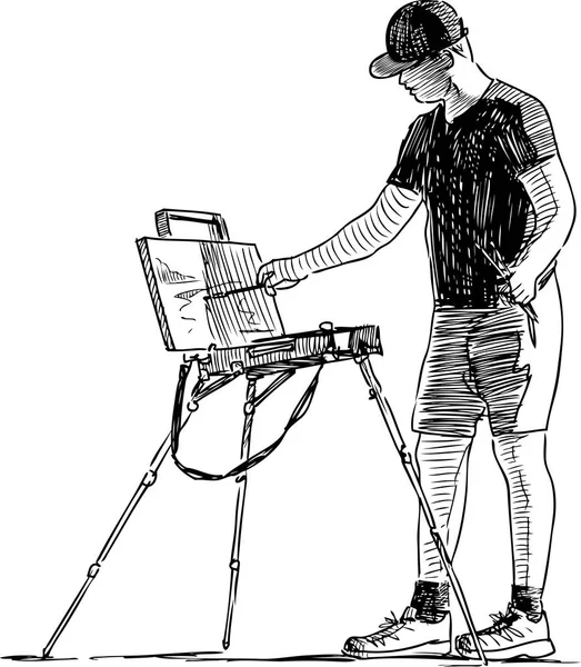 一位年轻的艺术家在露天作画 — 图库矢量图片