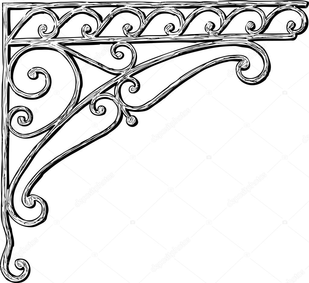 Hand drawing of an architectural detail in shape of an ornamental corner